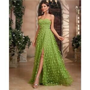 Women's‎ Lime Green 3D Butterfly Applique Strapless Maxi Gown XL/12 homecoming